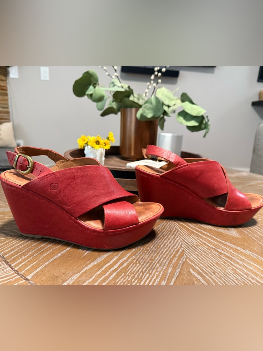 ❤️ Born Red Leather Wedge Platform Sandals with Slingback
